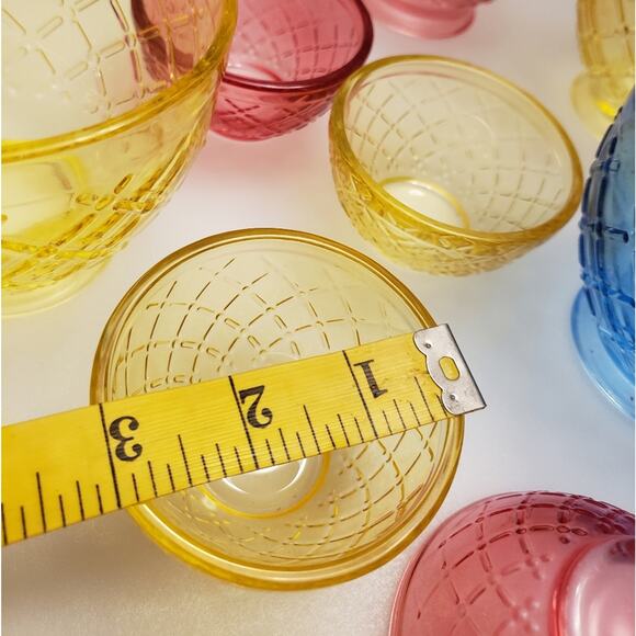 Lot of 4 decorative glass cups 12 oz and 4 small bowls 3 oz multi colored - Picture 10 of 11